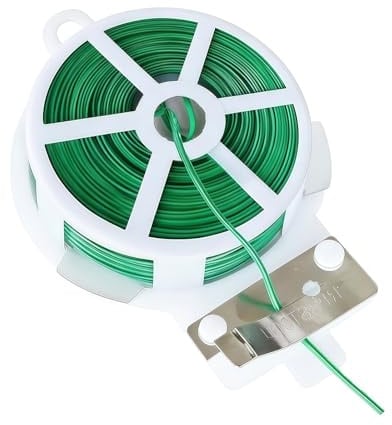 AIEDECOPT 100M Filo di Ferro per Piante, Cravatta da Giardino con Dispenser e Taglierino Integrato, Filo per Rilegatura Verde, Filo in Metallo di Giardino, Filo per Piante per Supporto Pianta Fiori