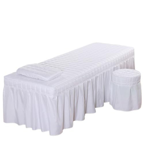 Housse Table De Massage Drap de lit salon beauté 5 pièces Jupe brève Couvre-lit avec trou Couverture massage corporel(WHITE,190cm x 80cm)