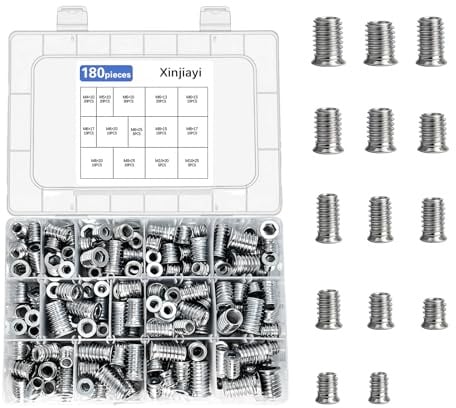 180Pcs Threaded Inserts for Wood M4/M5/M6/M8/M10 Nuts,Threaded Inserts Nuts | Steel Thread Inserts Screw with Box, Hex Socket Nuts for Wood Furniture DIY and Many Project