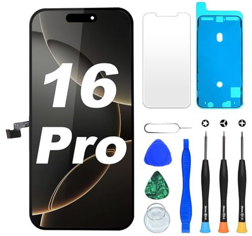 DIGI4U Ecran pour iPhone 16 Pro, Full HD Compatible Face ID Retina 3D Touch True Tone avec Assemblage Digitizer, Kit d’Outils de Réparation et Adhésif Étanche