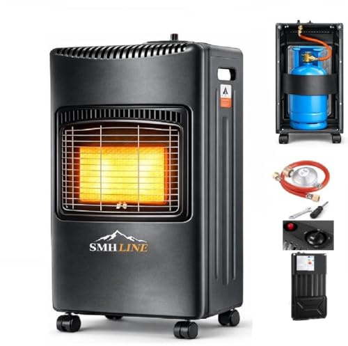 SMHLINE® Heizgerät 4200W 3 Heizstufen Gasheizofen Gasheizgerät Infrarot Gasheizer Keramik Gasofen Gasstrahler Gasflasche Butan-Propangas Heizer, Heizung inkl. Gasdruckregler und Schlauch