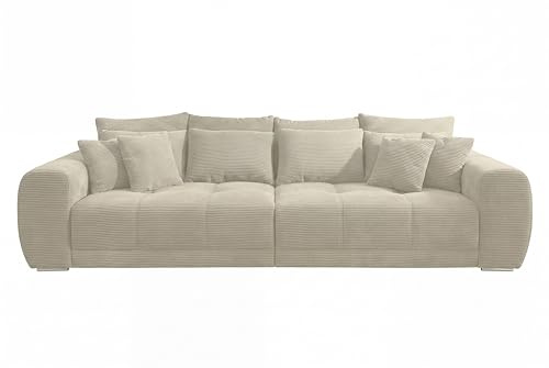 luma-Home 15173/ Big-Sofa XXL Lounge Couch, Cord-Bezug Beige Grau | B306/T134/H86 cm, Federkernpolsterung, viele Kissen, Liegefläche 120x240 cm