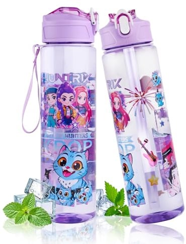 K-pops Water Bottle Kids Adults with Straw for School,Camping,Travel,Gym