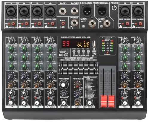 Mixer audio, Console di missaggio a 6 canali Mixer audio EQ a 99 effetti a 7 bande PC USB Registra Controller DJ Bluetooth AUX