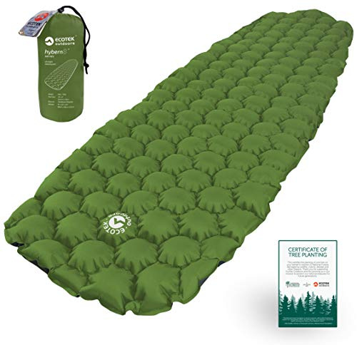 Ecotek Outdoors Hybern8 Ultralight Inflatable Sleeping Pad for Hiking Backpacking and Camping - Contoured FlexCell Design - Perfect for Sleeping Bags and Hammocks (Evergreen)