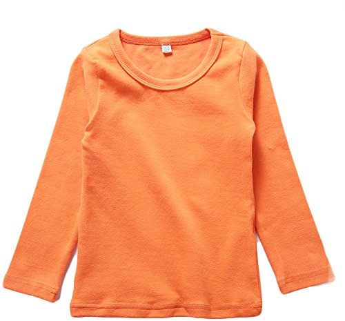 Kids Basic Round Neck Top Girl Boy Stretchy Long Sleeve T-Shirt School Tee Cotton Warm Tops Orange 6 Years