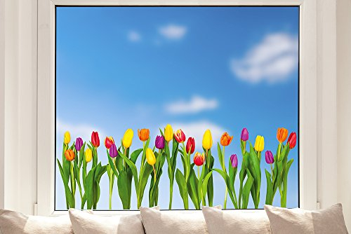 Pixblick Fenstersticker - Tulpen (2 große Bögen) I Die Tulpen sind ein zusammenhängender Sticker I Made in Germany I Wiederverwendbar
