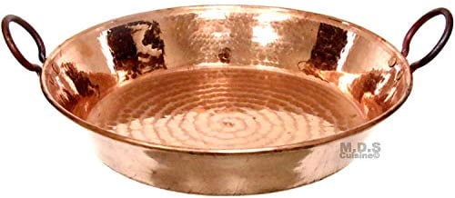 Ematik Paella-Pfanne, 33 cm, Cazuela De Cobre, 100 % reines, gehämmertes, handgefertigtes Kupfer, klassisch, traditionell, spanienisch, Cazo Cazuela Para Meeresfrüchte