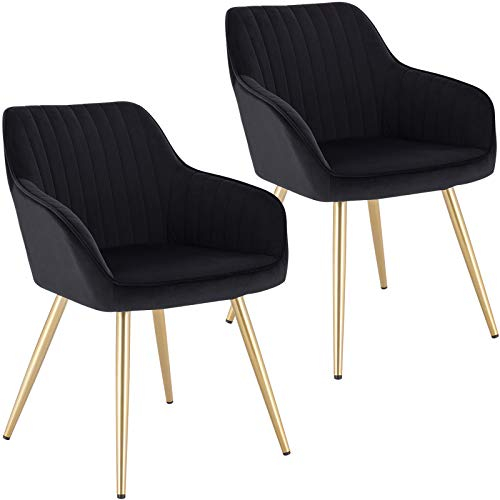 Lestarain Esszimmerstühle 2er Set, für Esszimmer Wohnzimmer Küche, Küchenstühle gepolstert mit Armlehne Metallbeinen, Sitzfläche aus Samt, Schwarz