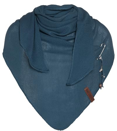KNIT FACTORY - Lola Dreieckstuch - Fein Gestrickter Damen Schal - Tuch Schal - Für Frühling und Sommer - Baumwollmix - Petrol - 190x85 cm