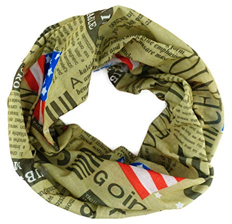 TigerTie Multifunktionstuch in oliv rot blau weiss Flagge USA und Zeitungsmotiv - Tuch - Schal - Schlauchtuch - Wundertuch, Gr.48 cm x 48 cm (Umfang)