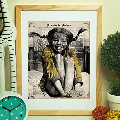 Nacnic Poster von Pippi Langstrumpf schwarz und weiß. Drucke von wichtigen Zeichen. Poster von Musikern, Schauspielern, Erfinder, Entdeckern. A4-Größe mit Rahmen