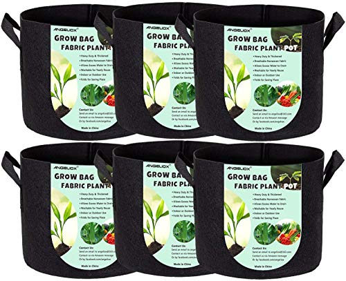 ANGELIOX 6 Pack 5 Gallon Plant Grow Gags Aeration Nonwoven Fabric Pots Thickened Container with Sturdy Reinforced Handles for Indoor Outdoor Garden Plants Flower Vegetable (6Pcs-5 Gallon)