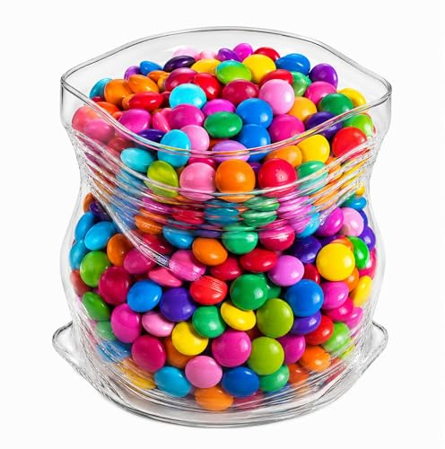Restaurantware 22 Ounce Glass Zipper Bag - Large With Realistic Crinkled Edges for Candy, Popcorn or Nuts - Clear Bowl With Dishwasher-Safe Flat Base, White