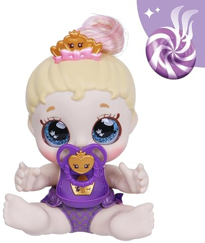 Kindi Kids Teenie Tiara Scented Kisses Little Sister Offizielle Babypuppe mit großen Glitzeraugen, molligen, quetschbaren Armen und Beinen, Abnehmbarer Windel, Schnuller und Lätzchen