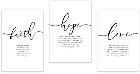 Faith Hope Love Wandkunst Poster und Drucke Wandbild im nordischen Stil für Wohnzimmer Christian Decor - (40x60cm) x3pcs Frameless