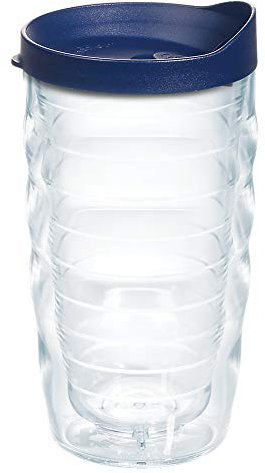 Tervis Clear & Colorful Lidded Made in USA Double Walled Insulated Tumbler Travel Cup Keeps Drinks Cold & Hot, 10oz Wavy, Navy Blue Lid