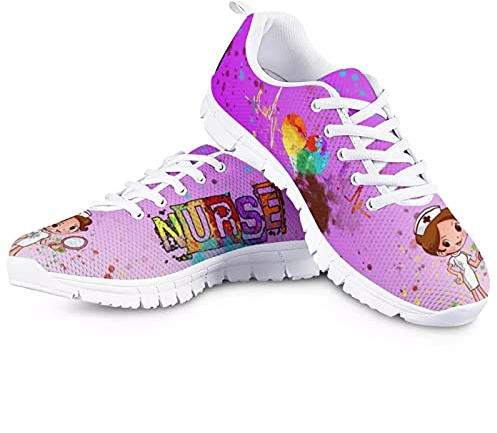 Showudesigns Rosa Krankenschwester Schuhe Flache für Damen Hallenschuhe Walkingschuhe Gym Sports Fitness Leichtathletik Schuhes Leicht Atmungsaktiv Freizeitschuhe 38