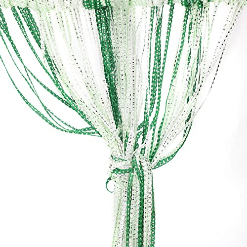 Vidillo Fadenvorhang, Fadenvorhang Glitzer Weiss 100 x 200 cm Wandvorhang Schaufensterdekoration, Dekorative Gardine Raumteiler Fliegenschutz für Hochzeit, Café, Restaurant (Grün Weiß)