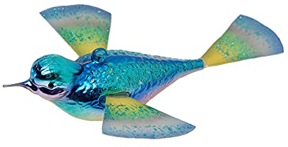 Krebs Glas Lauscha - Weihnachtsdekoration/Christbaumschmuck aus Glas - Vogel auf Clip mit Glasfasergefieder - Motiv: Phantasievogel blau - Größe: ca. 11 cm - Made in Germany