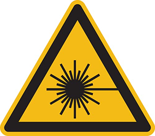 Dreifke® Aufkleber Warnschild, Warnung vor Laserstrahl W004 DIN EN ISO 7010 Folie selbstklebend gelb/schwarz 25x25mm 6 Stk.