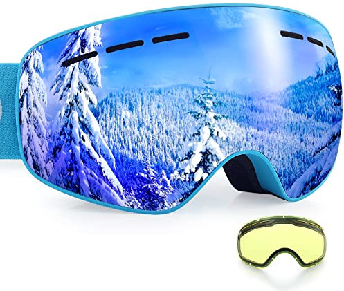 Dizokizo Ski Goggles Interchangeable Spherical Lens for Skiing Snowboard Anti-fog UV Protection Triple Breathable Foams for Women Men