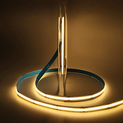 Wisada COB Streifen 1M, DC 12V 384 LEDs/m Flexibler LED Lichtband, Innenbereich Nicht Wasserdichte Warmweiss LED Band Lichterketten für Schlafzimmer Hausschrank TV Spiegel DIY Beleuchtung