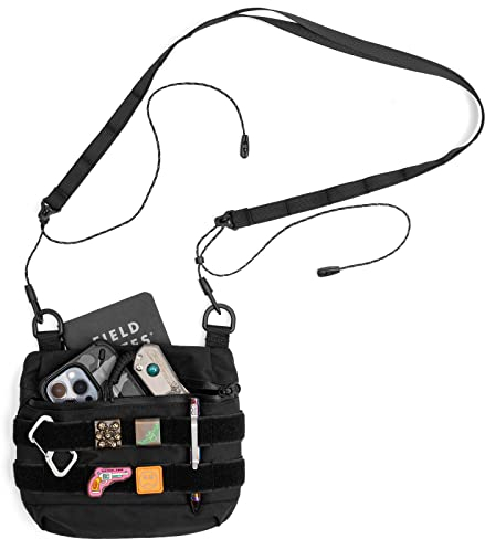 TACTICAL_GEEK Cache L2 EDC Sling Bag, 500D Nylon Crossbody Bag Organizer, Wasserdichter Reißverschluss EDC Molle Tasche, Rucksack, Umhängetasche für den Täglichen Wandertransport, Schwarz