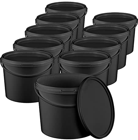 BenBow Seau avec Couvercle 1L Noir 10x 1 Litre - apte au Contact Alimentaire, Stable, hermétique, étanche, sans Odeur - récipient de Stockage en Plastique, avec poignée - Vide