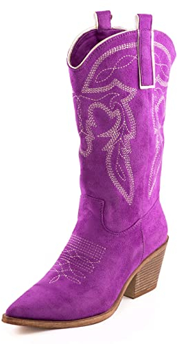 Toocool Stivali Donna Texani Scamosciati Cowboy Western camperos MS-25011 [37,Viola]