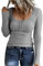 SMENG Long Sleeve Tops Women Ribbed Knit Henley Womens Lightweight Jumpers Quality Ladies T Shirts Hiking Holiday Clothes for Women UK Grey Size 6-8