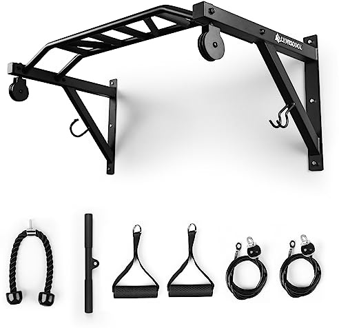 LIONSCOOL Multifunktionale Klimmzugstange zur Wandmontage mit Seilzugsystem, 121,9 cm Multi-Grip-Klimmzugstange, Kabelzugbefestigungen enthalten, perfekt für Oberkörpertraining