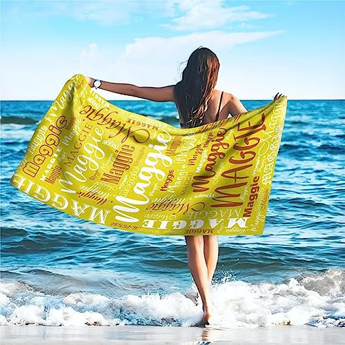 SearchI Personalisiertes Strandtuch mit Individuellem Namen 76X152cm,Schnell Trocknendes Mikrofaser Strandtuch Bequem und Weich Badehandtuch für Strand, Reise, Sauna(Gelbt)