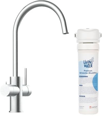 Living Water Wasserfilteranlage, Untertisch-Wasserfilter-Wasserhahn mit 3-Wege-Edelstahl-Armatur, LivingTap Basic Wasserspender mit C-Auslauf