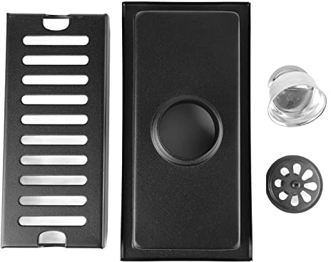 Glomora Desagüe De Piso Rectangular - Desagüe De Ducha Lineal De Acero Inoxidable con Rejilla De Patrón De Cápsula - Desagüe Lineal De Ducha Negro Extraíble para Baño
