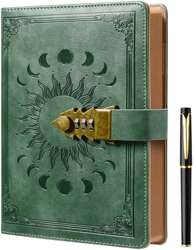 ZXHQ Lock Diary with Pen, Secret Diary with Lock, A5 Ruled 240 Pages PU Leather Journal with Lock, Refillable,Brown Edge,A5 Premium Grey