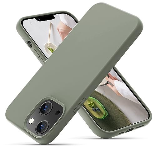 OIIAEE Silicone Case Designed for iPhone 13 Case, Ultra Slim Shockproof Protective Liquid Silicone Phone Case with Soft Anti-Scratch Microfiber Lining, 6.1 inch, Copper Green