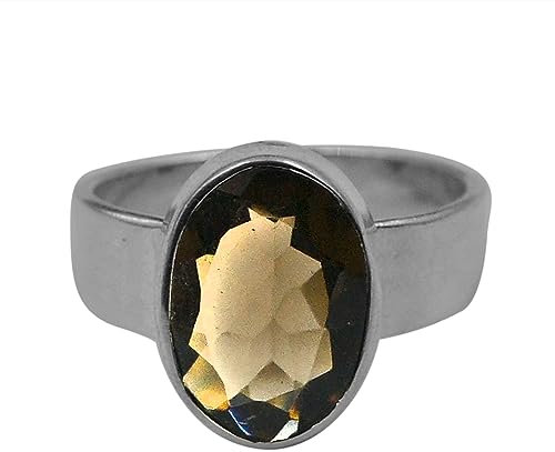 Smoky Quartz Ring For Women 925 Sterling Silver Handmade Ring Boho Band Ring (5.5)