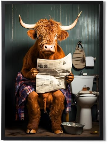 State Media Vision Highland Cow on Toilet Poster - Funny Bathroom Wall Art - Animal Home Decor - Variety of Sizes (Highland Cow on Toilet, A3 Print Only)