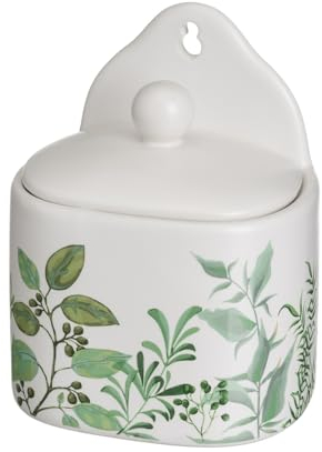 Saliera con coperchio in ceramica stoneware bianco e verde da 500 ml