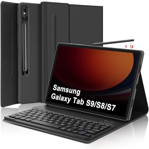 WAVATA Tastiera per Samsung Galaxy Tab S9/S8/S7 11'', Custodia Tastiera per Samsung Tab S8 Magnetica Staccabile Bluetooth QWERTY Layout Italiano, Nero