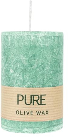 luterna 100% PURE, OLIVE WAX, vegane Stumpenkerze, Smaragd, WENZEL, 90/60 mm, Brenndauer ca. 27h