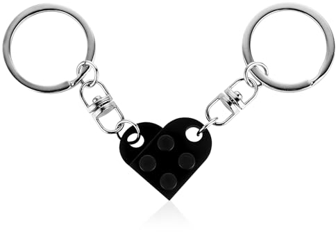Teaaha Schlüsselanhänger Herz, 2 Stück schwarz Herzförmig Schlüsselanhänger Partner für Beide Schlüsselanhänger Paar für Valentinstag Weihnachten Geschenk Herzförmiger Baustein Schlüsselanhänger