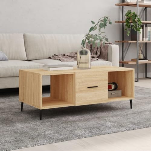 AUVYI Table Basse Chêne Sonoma 102x50x40 cm Bois D'ingénierie étagère Basse Table D'appoint Ensemble Meuble TV Bouts de Canapes Meubles Vitrine Salon Tables de Chevet Industrielle