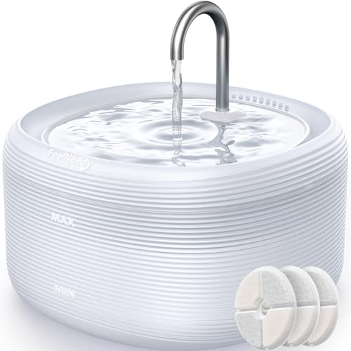 FEELNEEDY Fontaine à Eau pour Chat 3,2L,Forme de Robinet,Distributeur Silencieux avec Lumière LED, 2 Modèles de Débit d'eau, Design Élégant, 3 Filtres Inclus