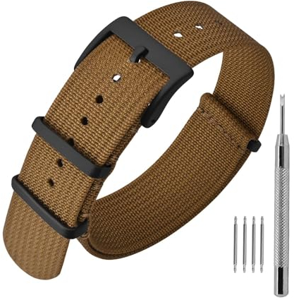ANNEFIT Nylon Uhrenarmbänder 16mm mit Edelstahl Metall Schwarz Schließe, Sport Atmungsaktive Ersatzarmband (Braun)