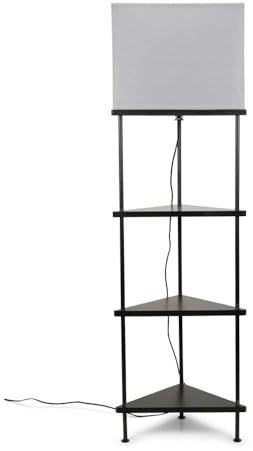 ValueLights | Black Wooden 3 Tier Corner Floor Lamp Light with Grey Fabric Shade | Home Décor, Bedside & Desk Lamp