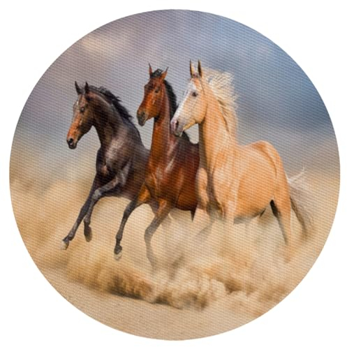 Run-Pferde-Sand-Tischset, rund, Set mit 6 Platzdeckchen, hitzebeständig, leicht zu reinigen, rutschfest, PVC, Tischset für Küche, Esszimmer