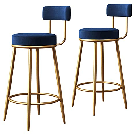 Junpllvic Barstühle Samt Barhocker 2er Set, Polster Barhocker für Kücheninsel, Barstühle Esszimmerstühle mit Rückenlehne, Schwarz/Grau/Weiß/Rosa/Grün/Blau für Esszimmer, Küche, Theke