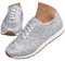 shownicer Pailletten Sneaker Damen Flache Low Glitzer Schuhe Bequeme Atmungsaktiv Schnürer Sportschuhe Turnschuhe Outdoor Laufschuhe A Silber 39 EU